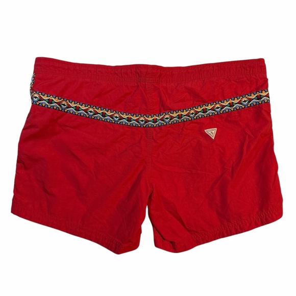 Guess Men's Red Athletic Swim Shorts with Patterned Stripes Large - Picture 2 of 6